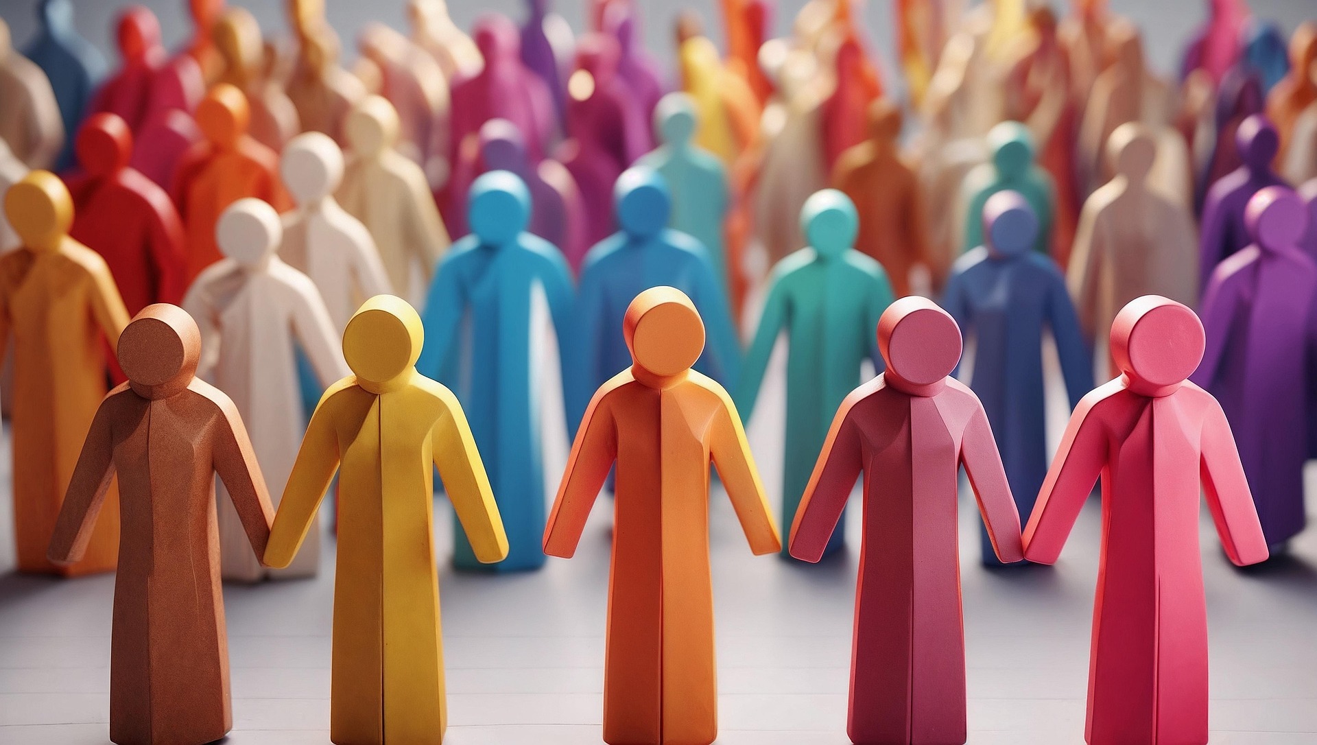 An illustration of people from diverse culture and nations, holding hands together in solidarity to promote inclusivity.